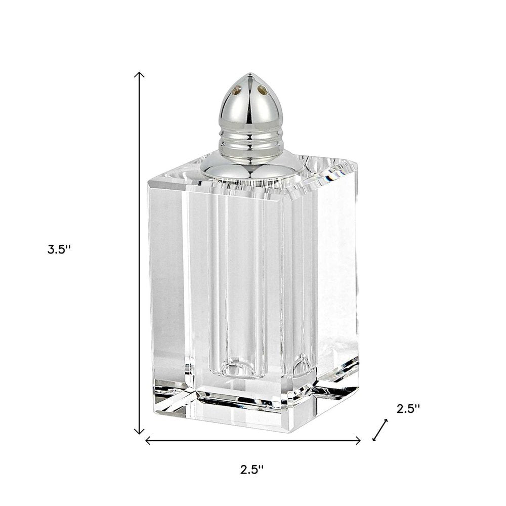 Set of Two Clear And Silver Crystal Pepper Shakers