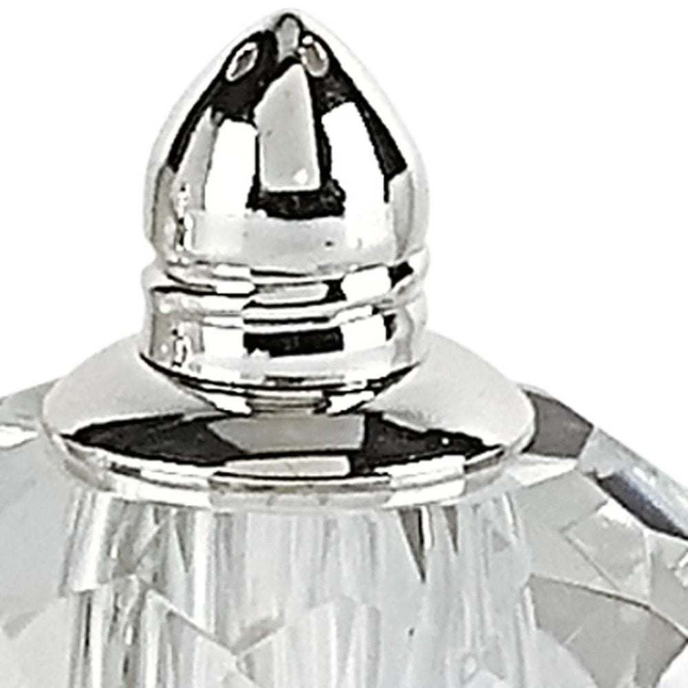 Set of Two Clear And Silver Crystal Geometric Pepper Shakers