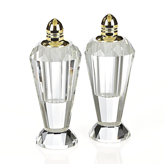 Set of Two Clear And Gold Crystal Geometric Pepper Shakers