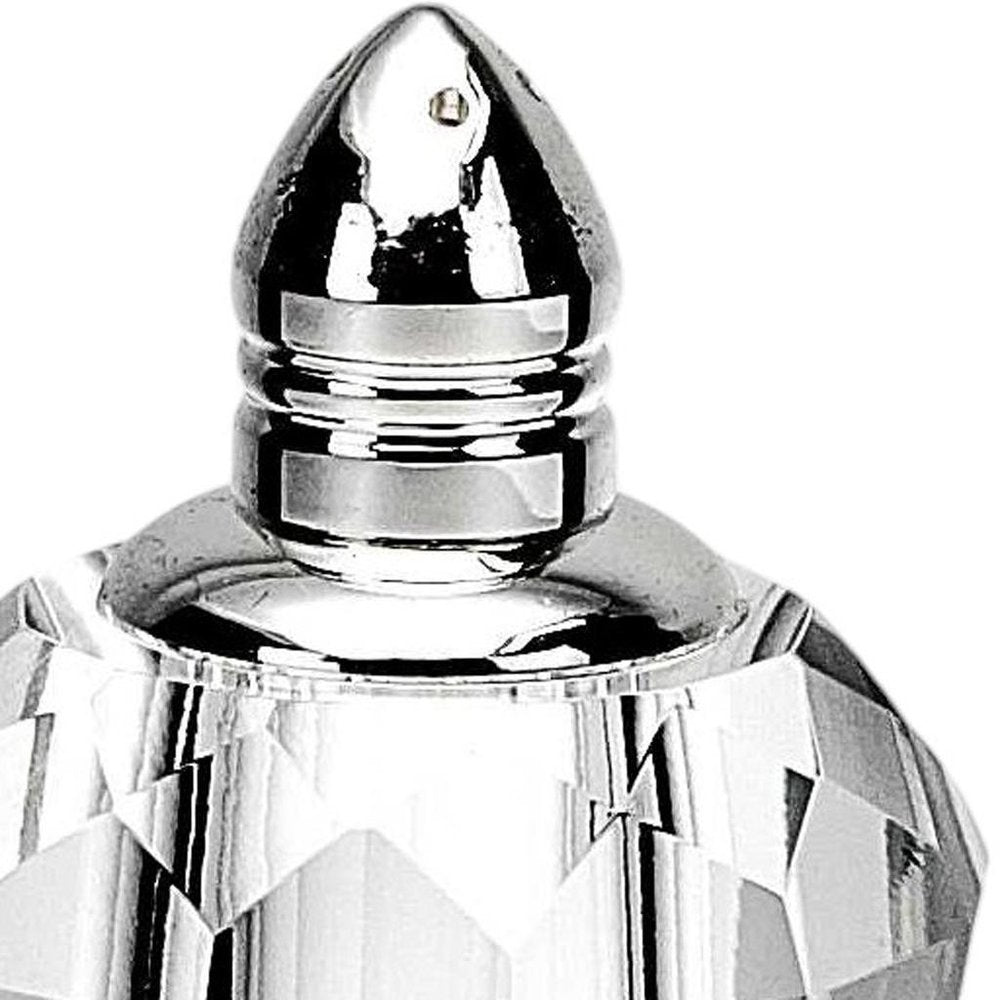 Set of Two Clear And Silver Crystal Geometric Pepper Shakers