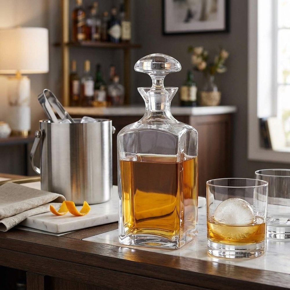 Clear Crystal Glass Squared Shape Stemless Decanter