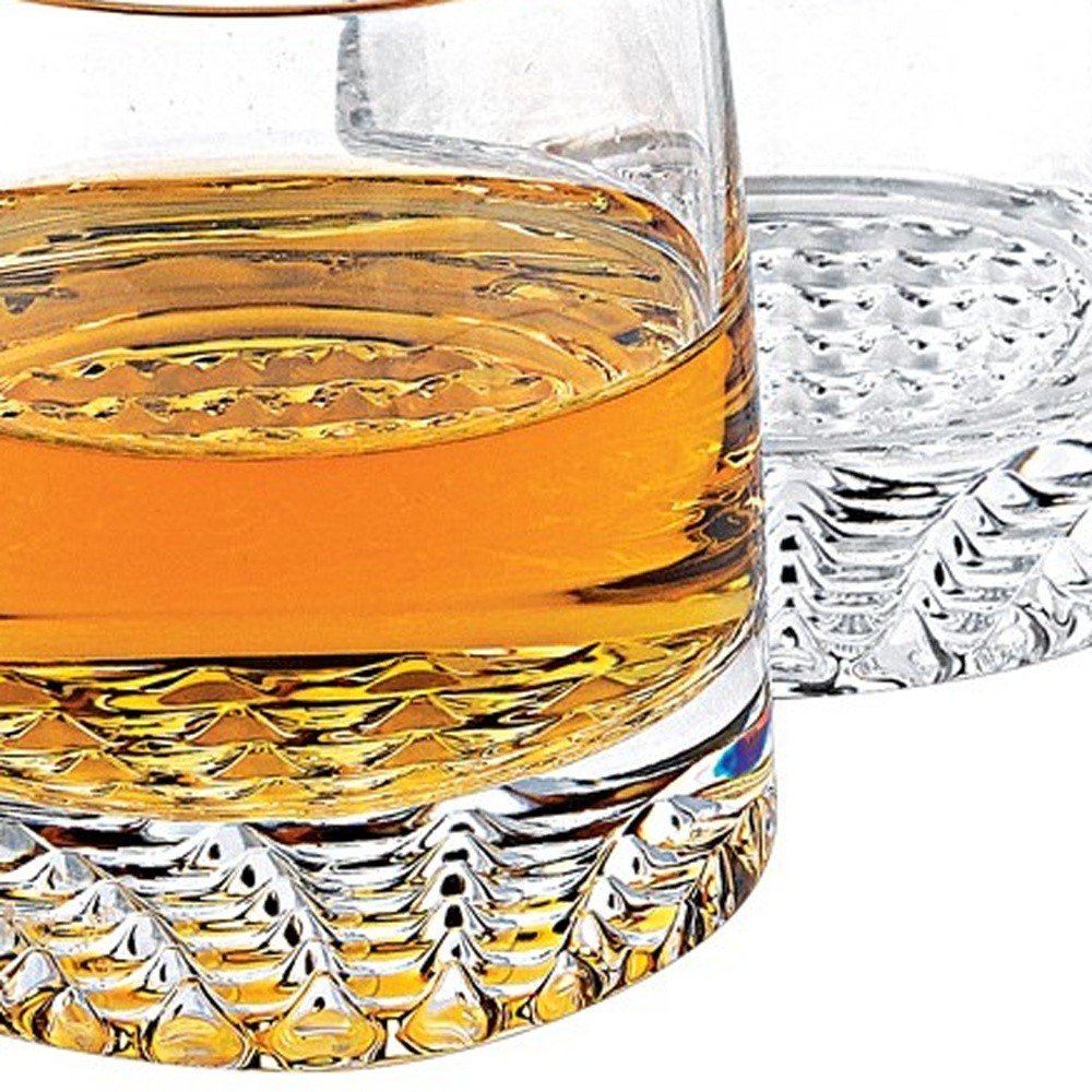 Set of Five Clear Mouth Blown Lead Free Crystal Whiskey Set