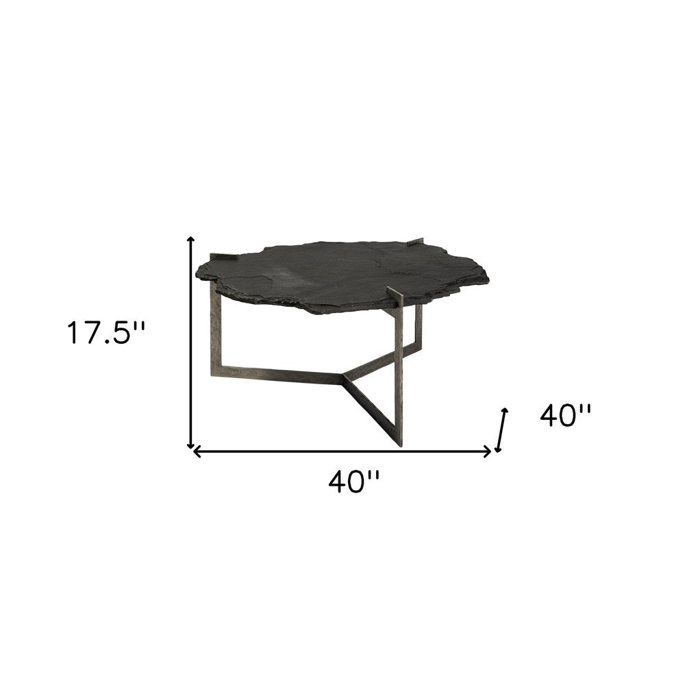 40" Black and Gold Stone and Iron Free Form Distressed Coffee Table