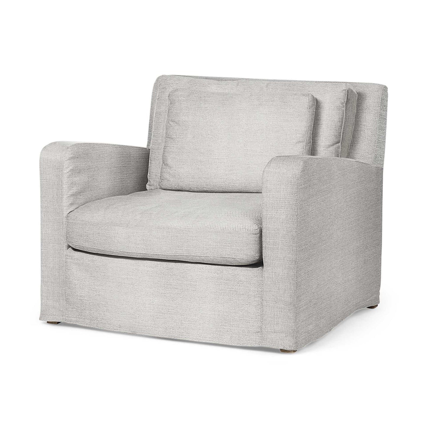 38" Light Gray and Brown Linen Arm Chair