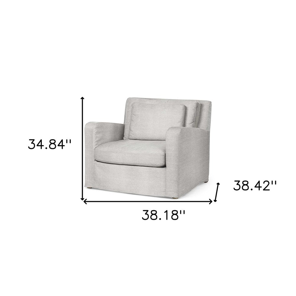 38" Light Gray and Brown Linen Arm Chair