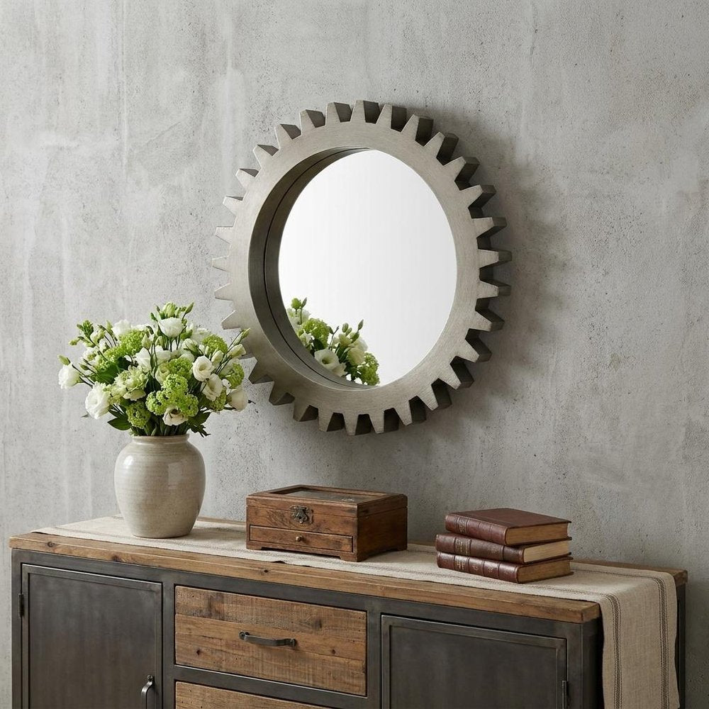 26" Gray Abstract Wood Framed Accent Mirror