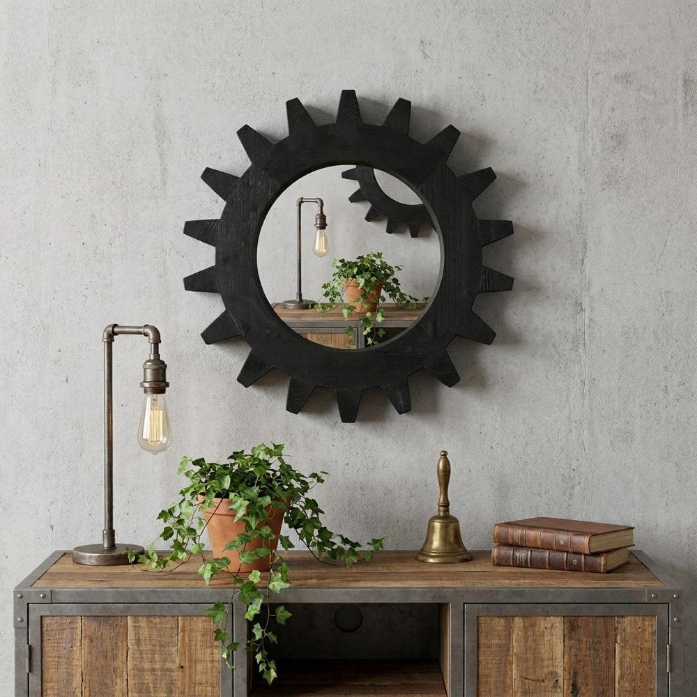 17" Black Abstract Wood Framed Accent Mirror