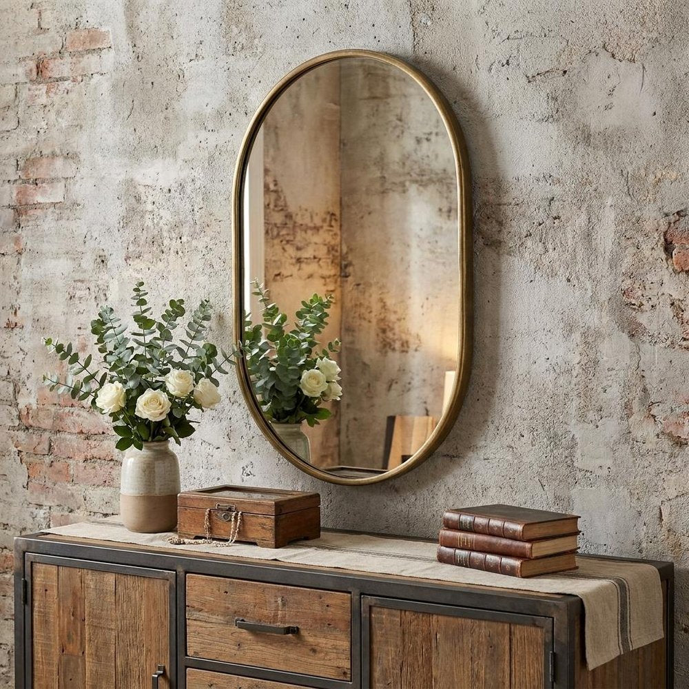 Gold Oval Accent Metal Mirror