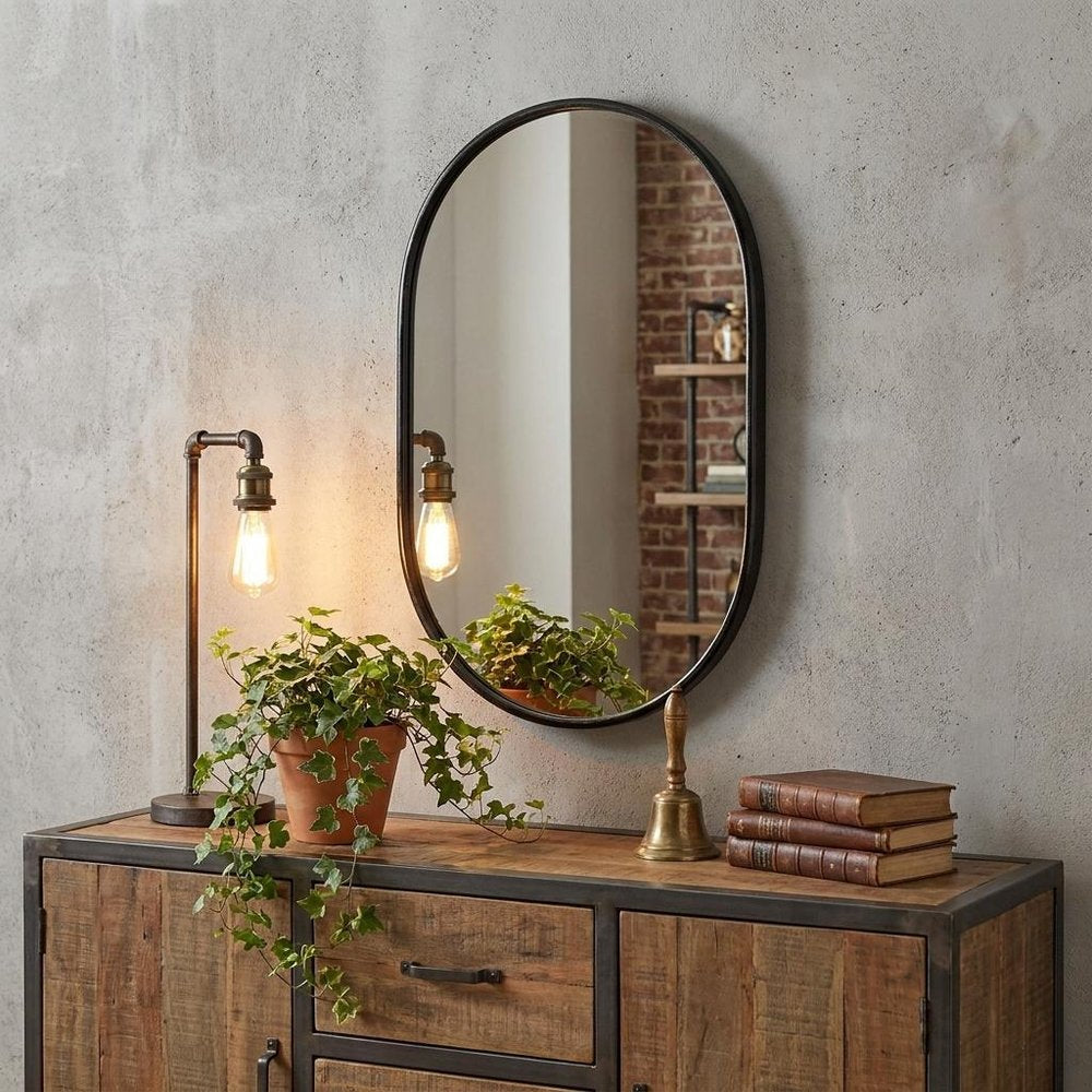 36" Black Oval Metal Framed Accent Mirror