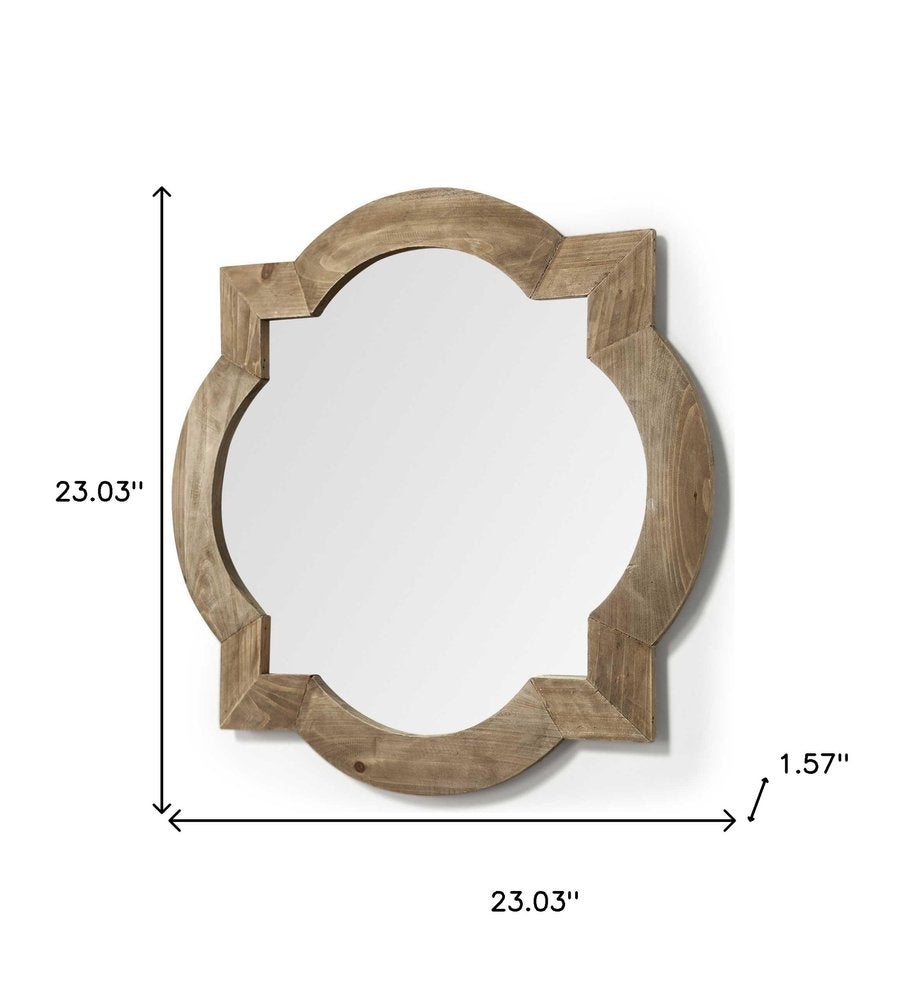 23" Round-Square Brown Wood Frame Wall Mirror