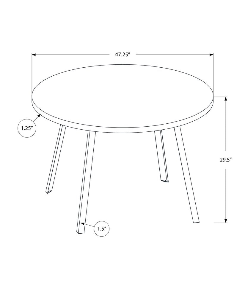 47" Gray And Black Rounded Metal Three Leg Base Dining Table