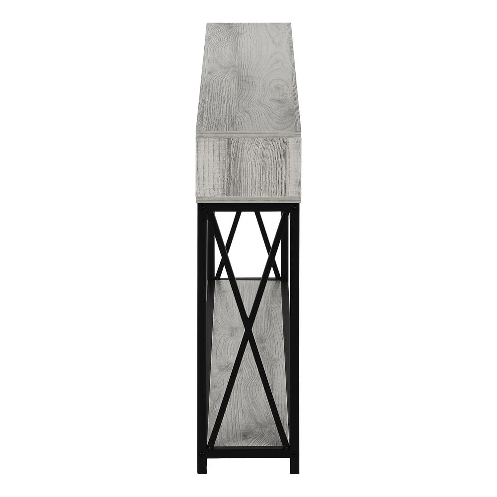 47" Gray and Black Frame Console Table With Shelves