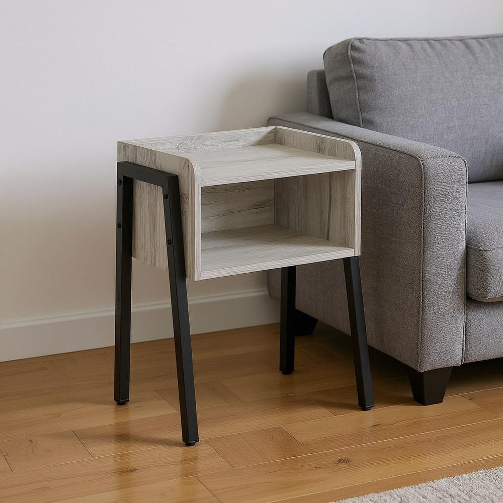 23" Rectangular Grey And Black Metal Accent Table