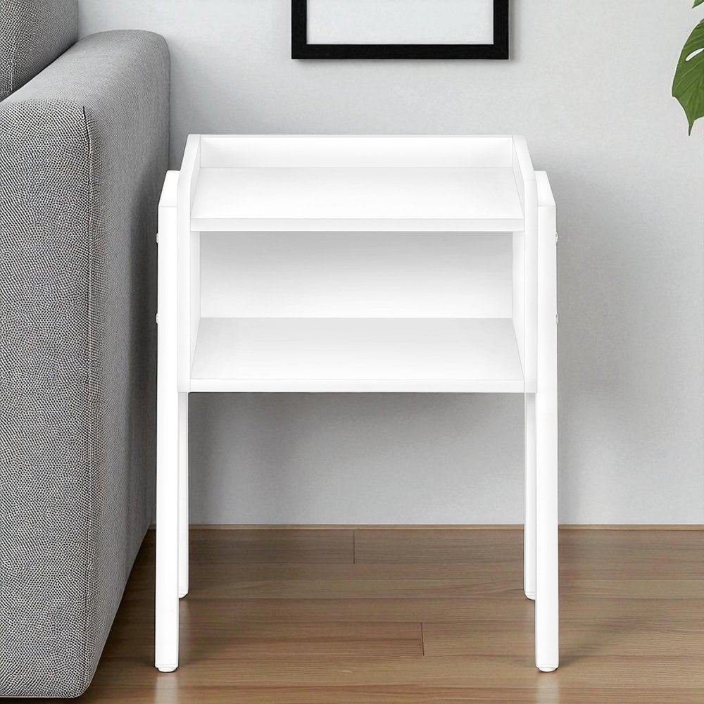 23" Rectangular White Accent Table With White Metal Legs