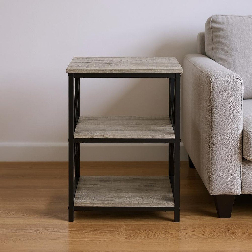 26" Rectangular Grey Black Metal Accent Table