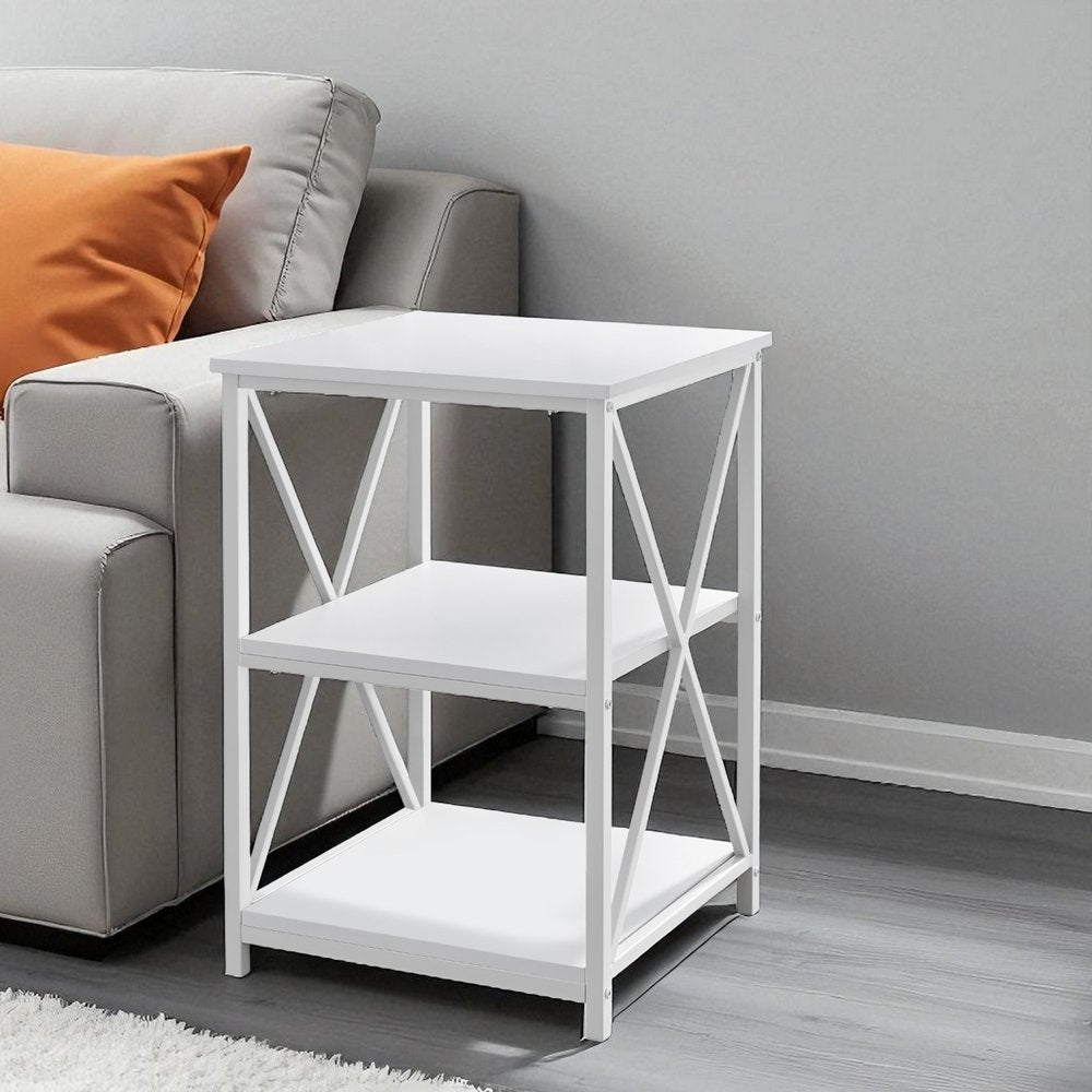 26" Rectangular White White Metal Accent Table