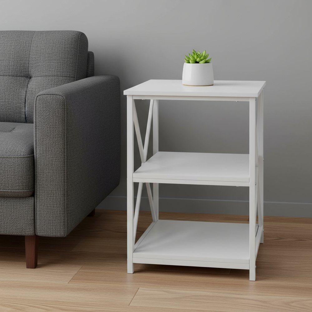 26" Rectangular White White Metal Accent Table