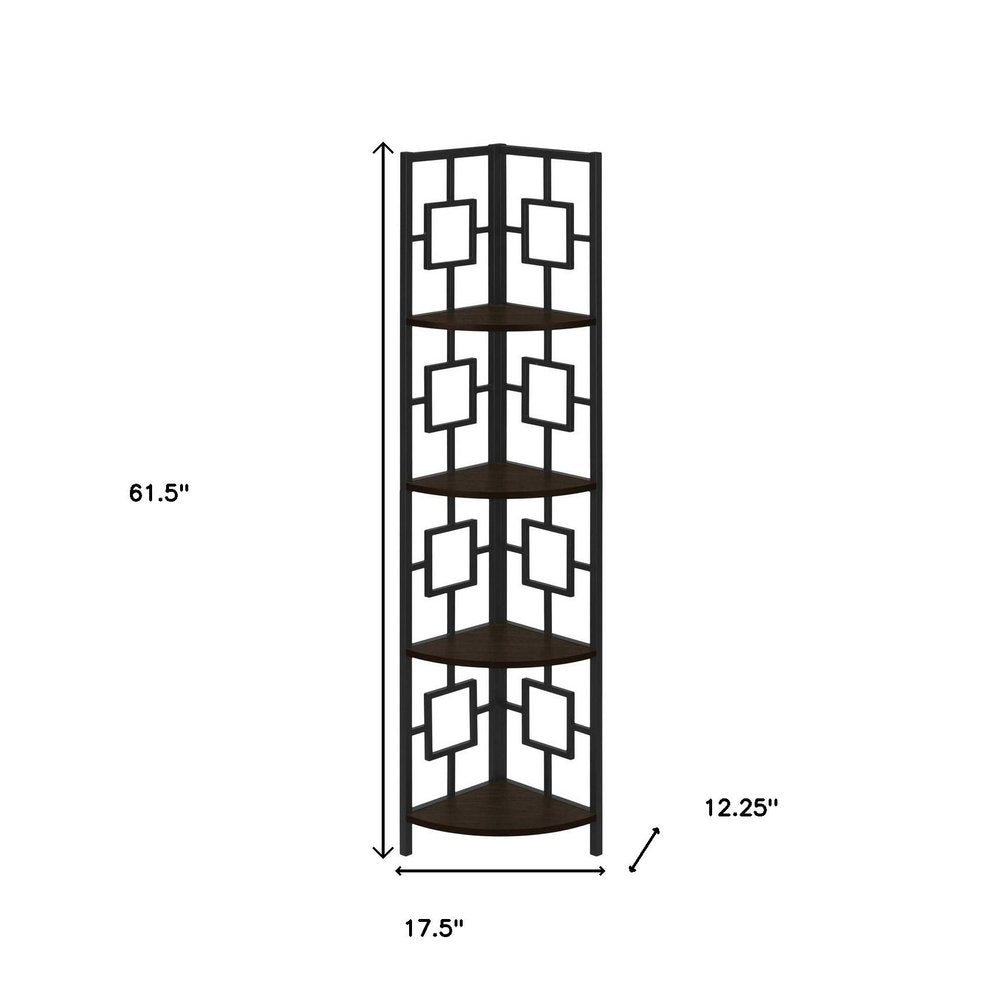 62" Espresso Metal Corner Bookcase