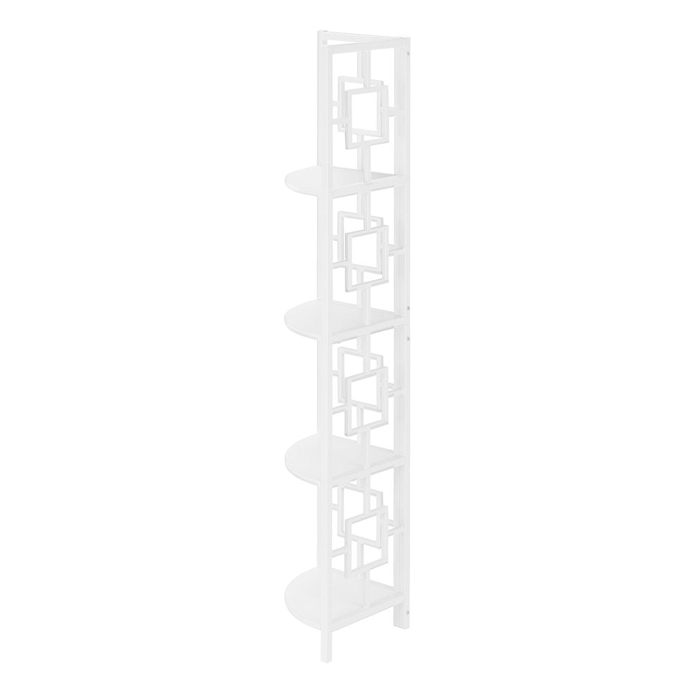 62" White Metal Corner Bookcase