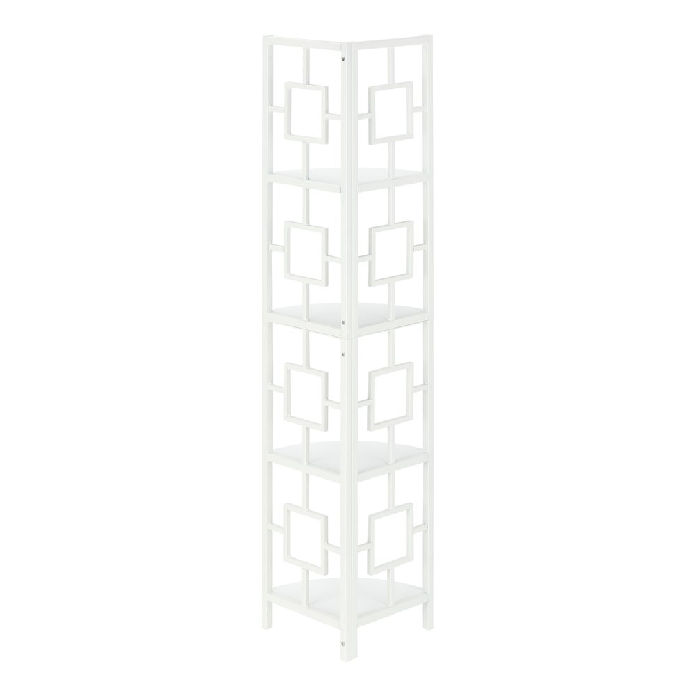 62" White Metal Corner Bookcase