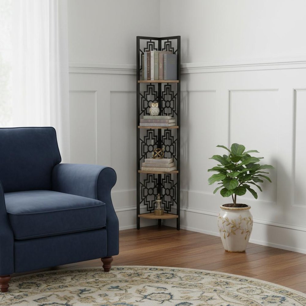 Taupe Metal Four Tier Corner Bookcase