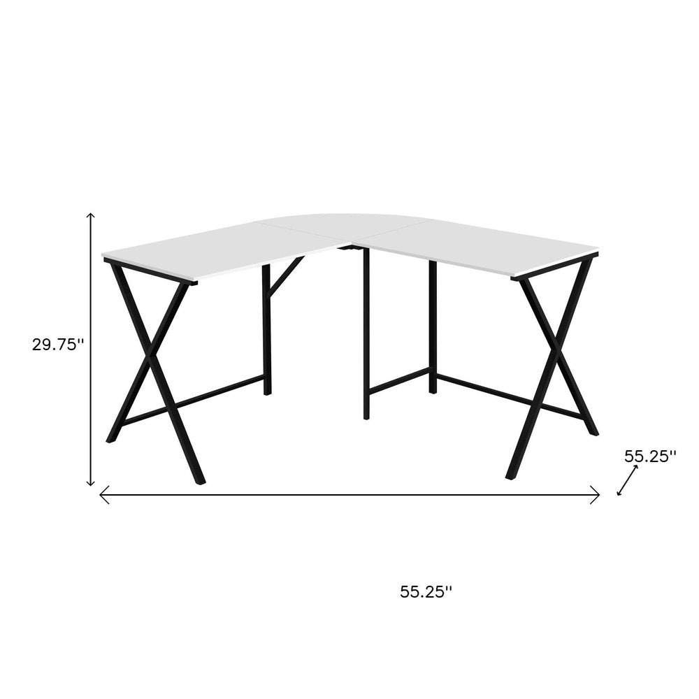 55" White and Black L Shape Computer Desk
