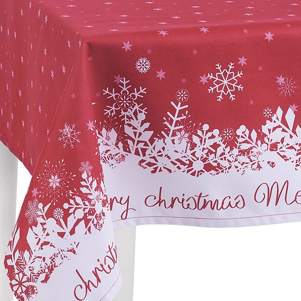 55" X 84" Red And White Polyester Tablecloth