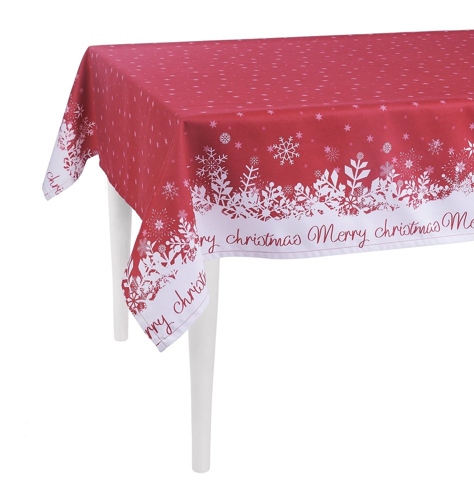 55" X 84" Red And White Polyester Tablecloth