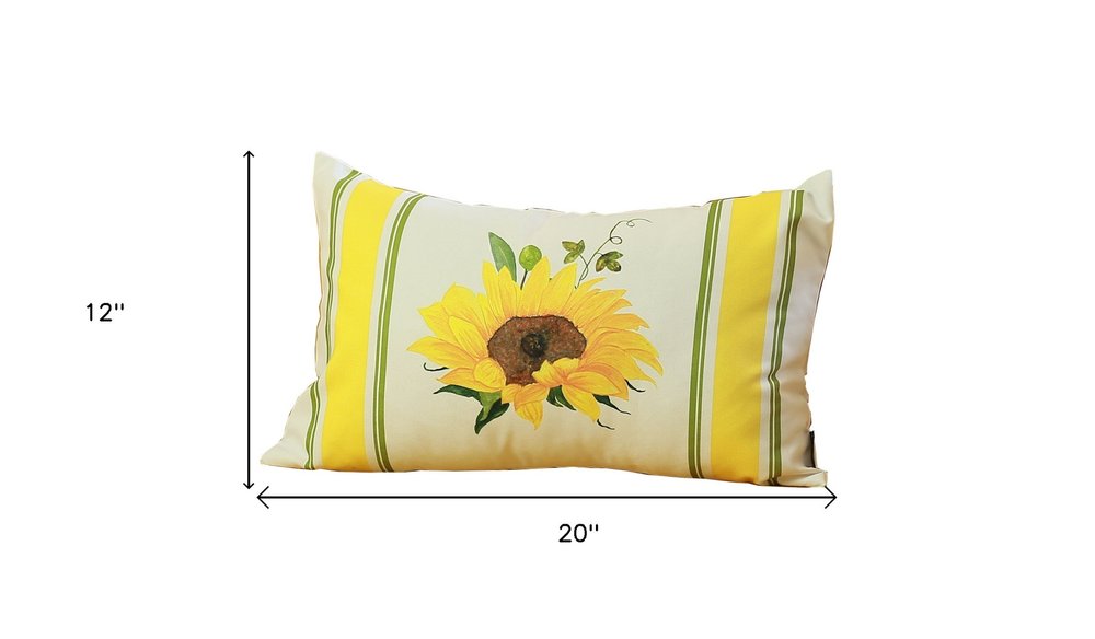 Set of Four 12" X 20" White And Yellow Pumpkin and Sunflowers Floral Fabric Lumbar Throw Pillow Covers