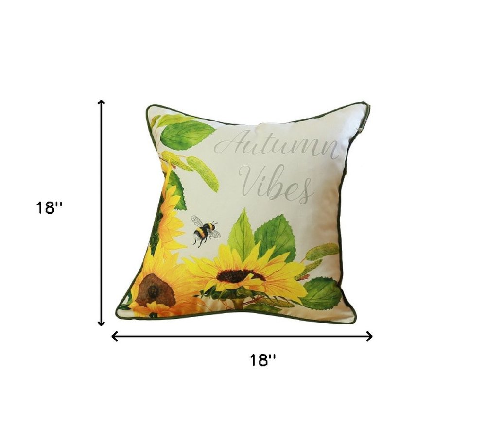 Set of Two 18" Green And White Fabric Throw Pillow Covers