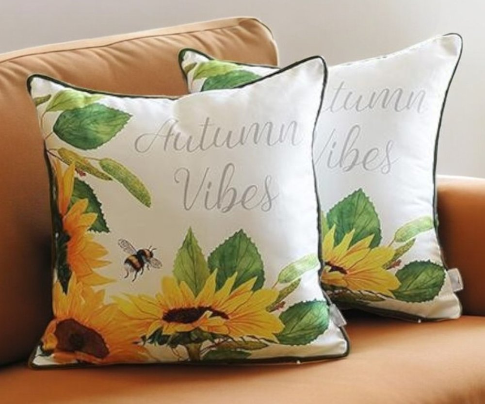 Set of Two 18" Green And White Fabric Throw Pillow Covers