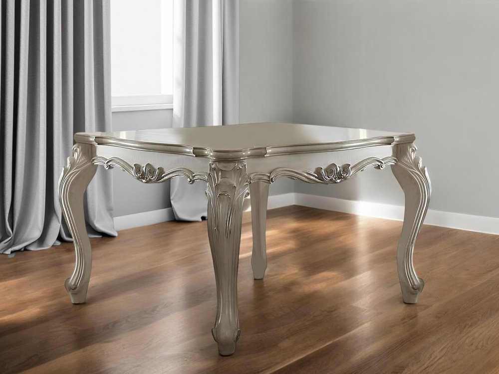 55" Antiqued White Solid Wood And Solid Manufactured Wood Dining Table