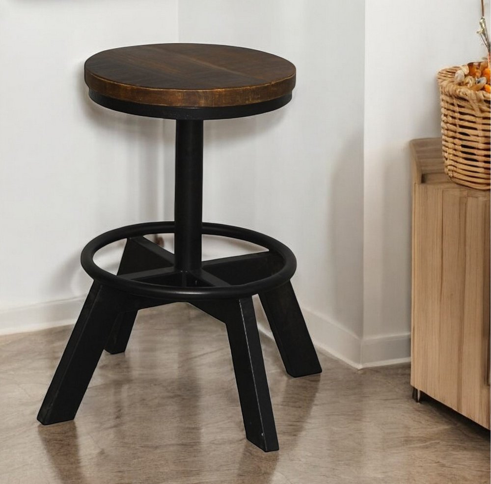22" Brown and Black Solid Wood and Iron Backless Bar Chair