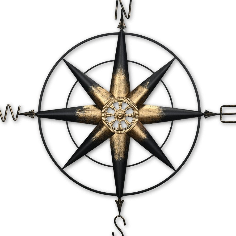 39" Black Rustic Compass Metal Wall Decor
