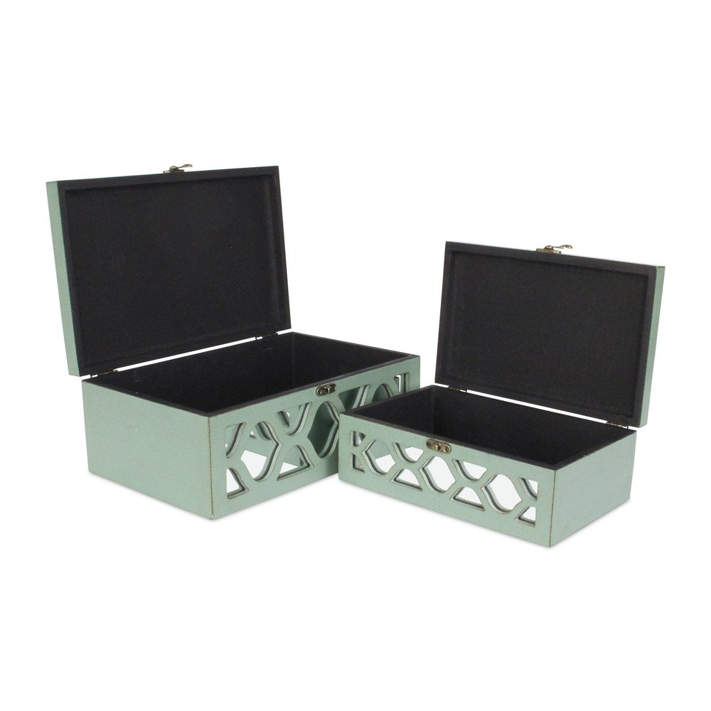 Set of Two Green Wood And Mirrored Glass Boxes