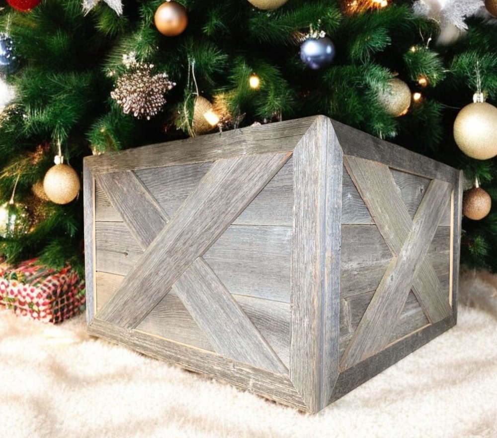 23" Gray Distressed Wood Christmas Tree Collar