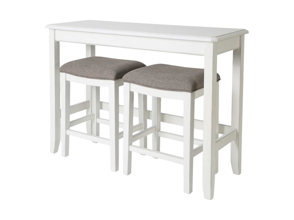 49" Three Piece White Wood Rectangular Bar Table With Two Stools