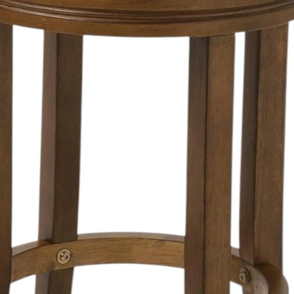 25" Cream and Brown Fabric and Solid Wood Backless Counter Height Swivel Bar Chair