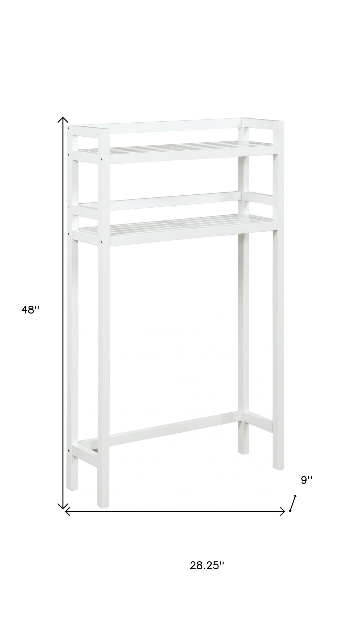 48" White Finish 2 Tier Solid Wood Over Toilet Organizer