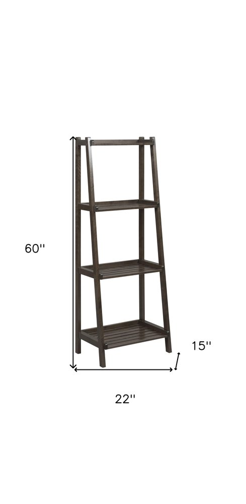 Espresso Solid Wood Ladder Bookcase