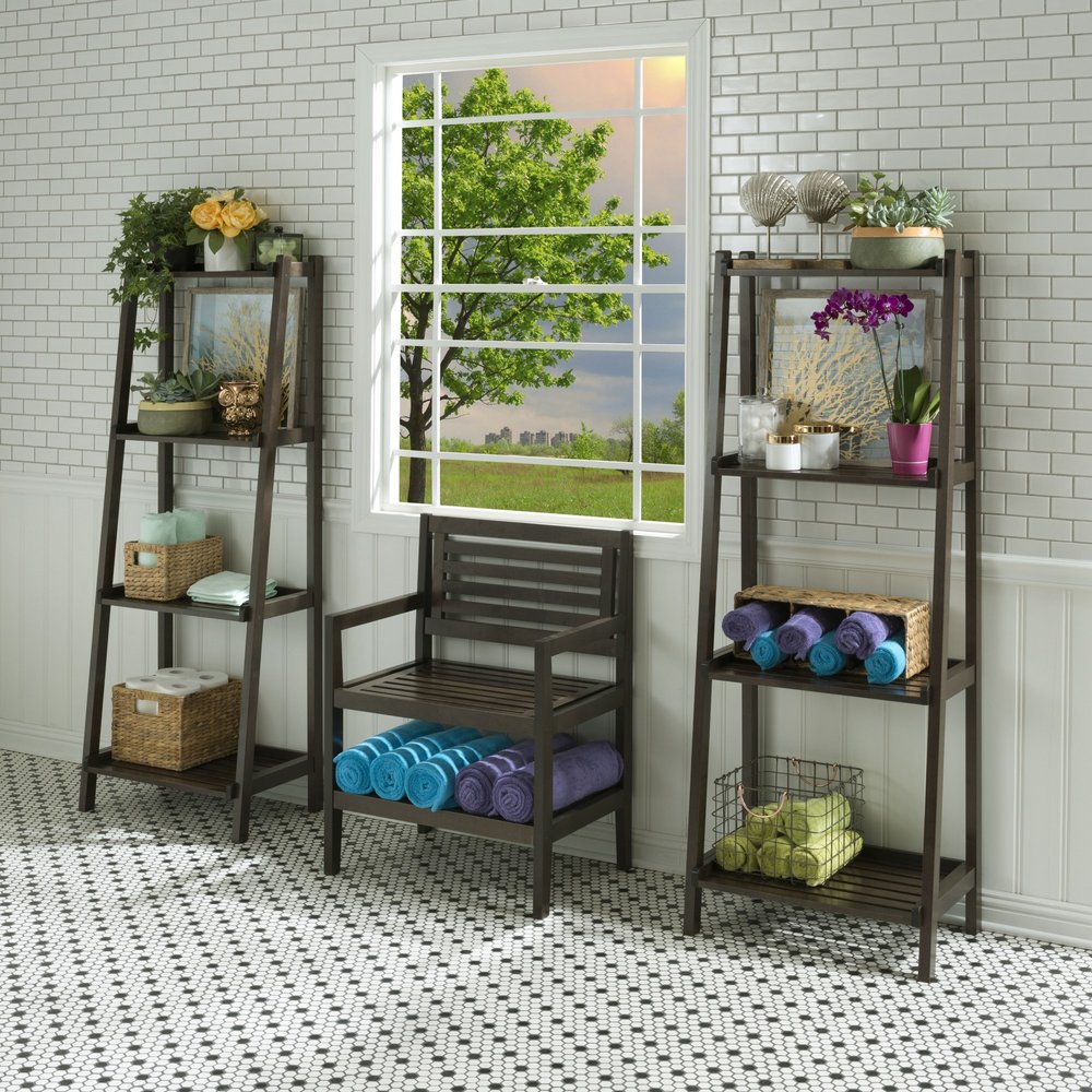 Espresso Solid Wood Ladder Bookcase