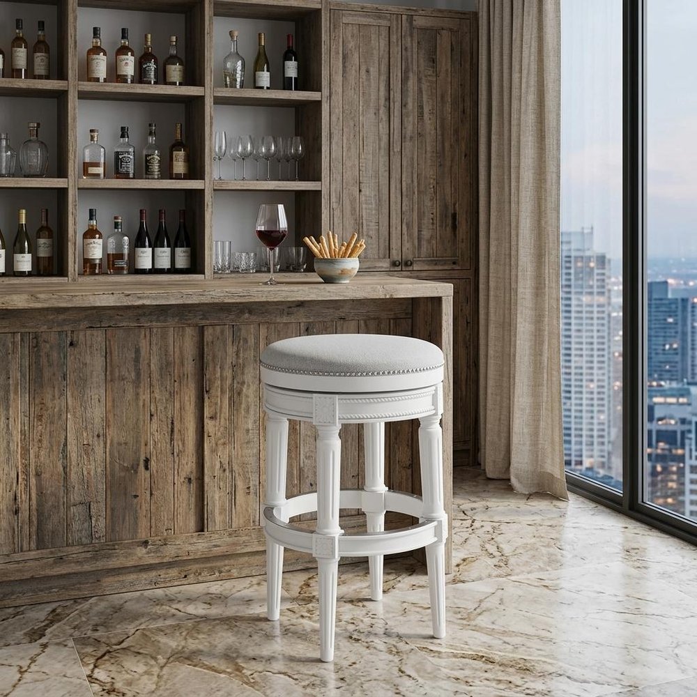 26" Gray Solid Wood Backless Bar Height Swivel Bar Chair