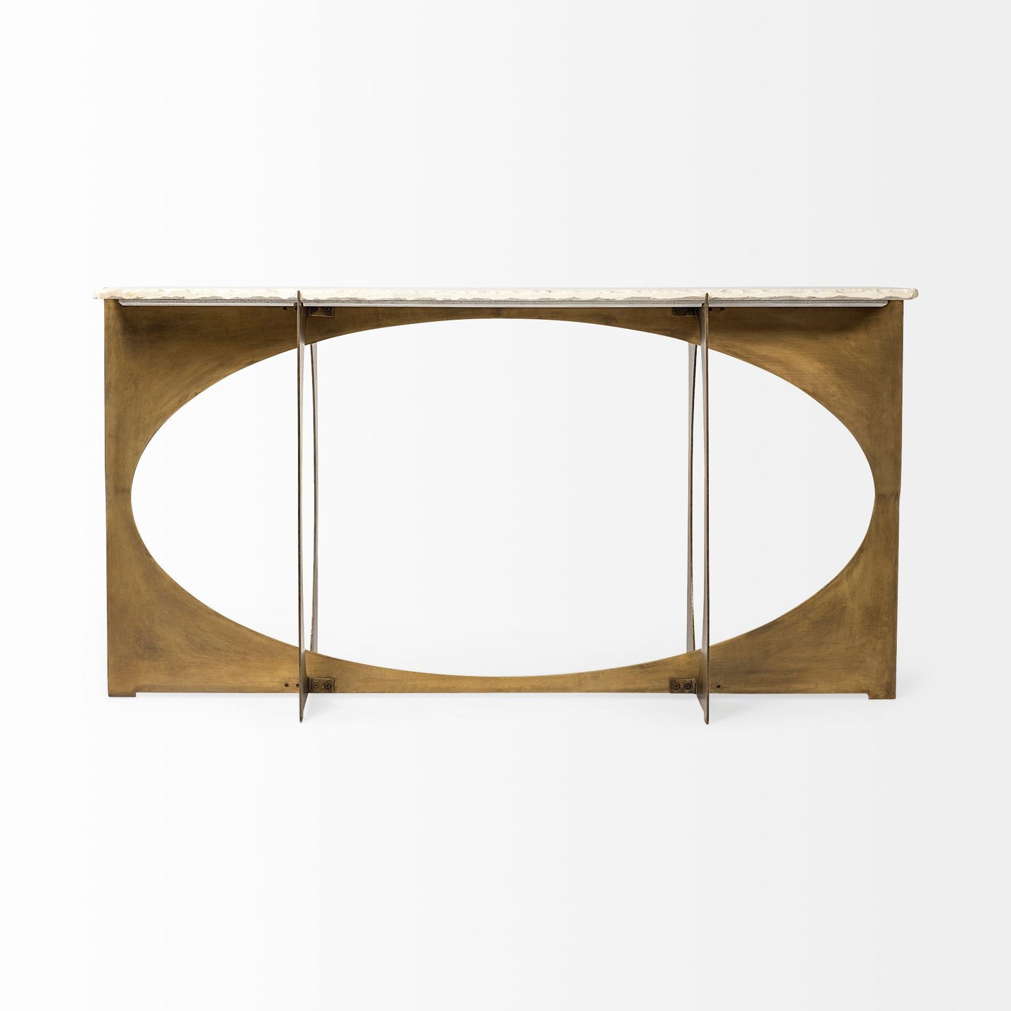 59" White and Gold Genuine Marble and Metal Geo Base Console Table