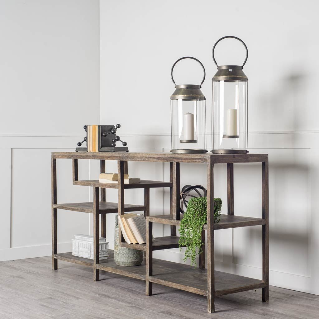 66" Brown Solid Wood Frame Console Table Five Shelves