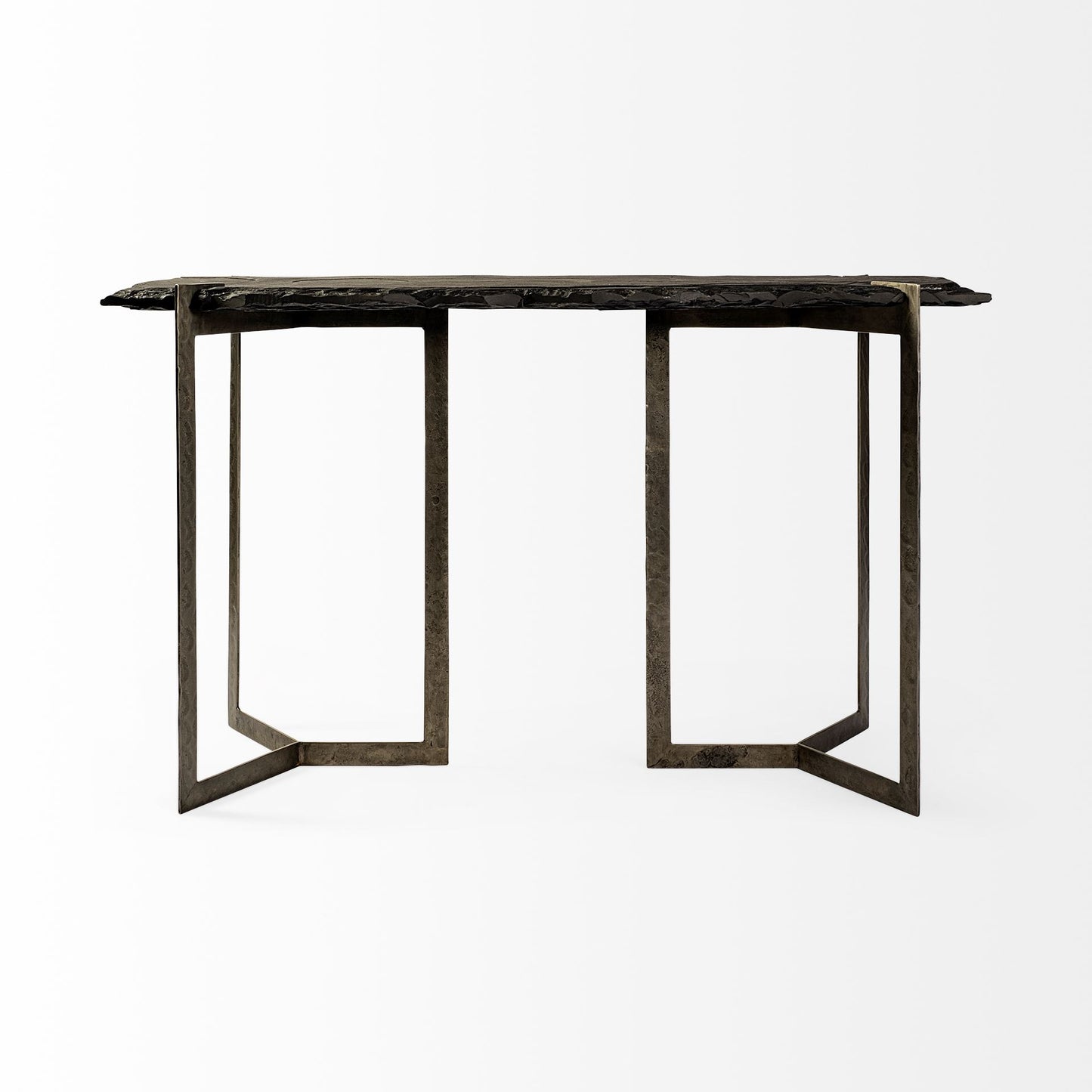 50" Black and Nickel Slate and Iron Distressed Double Pedestal Console Table
