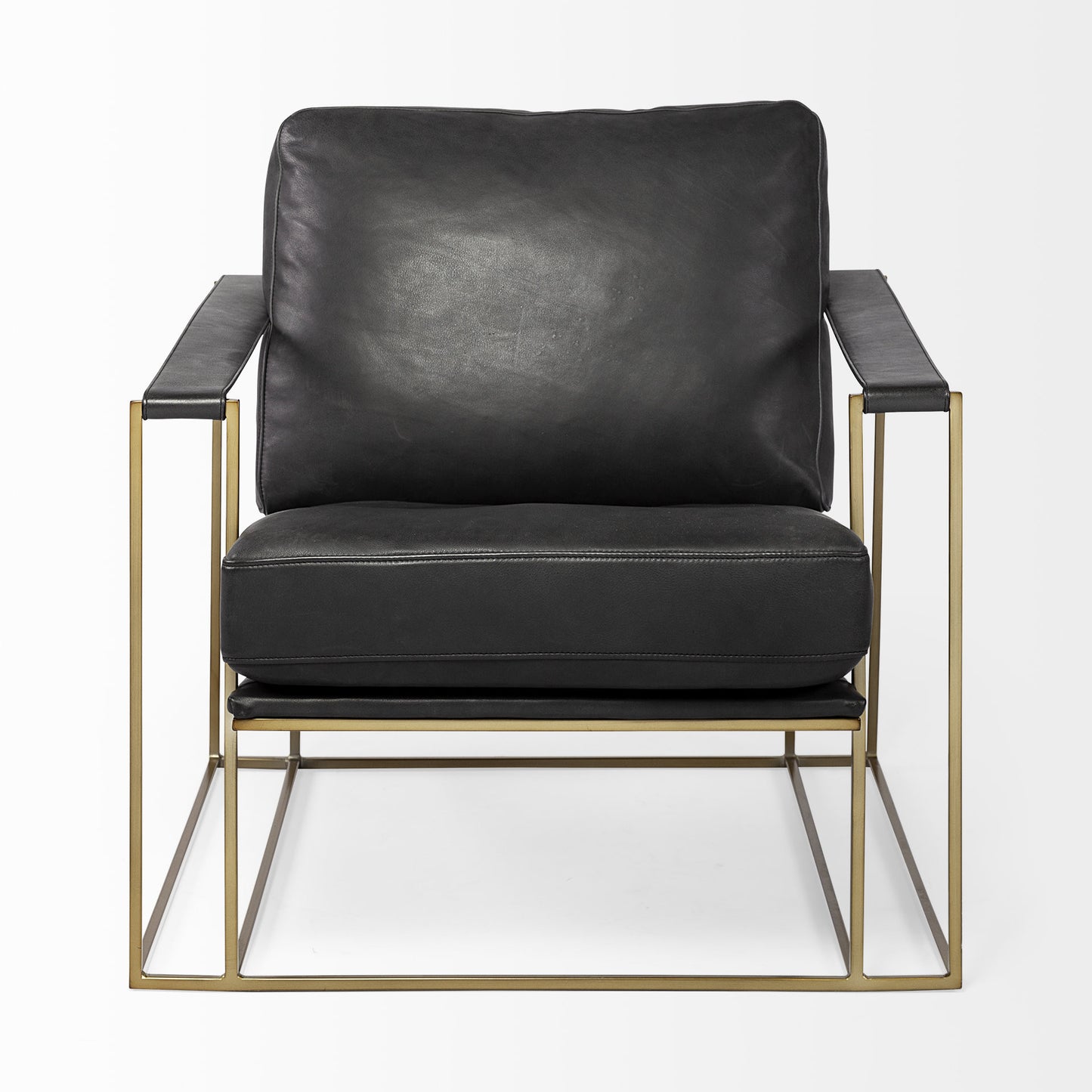 34" Black and Gold Faux Leather Lounge Chair