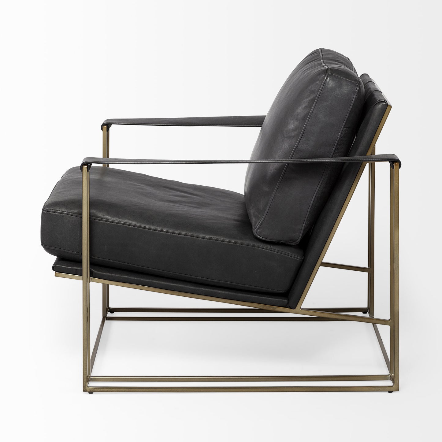 34" Black and Gold Faux Leather Lounge Chair