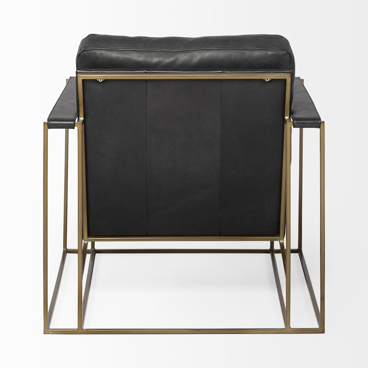 34" Black and Gold Faux Leather Lounge Chair