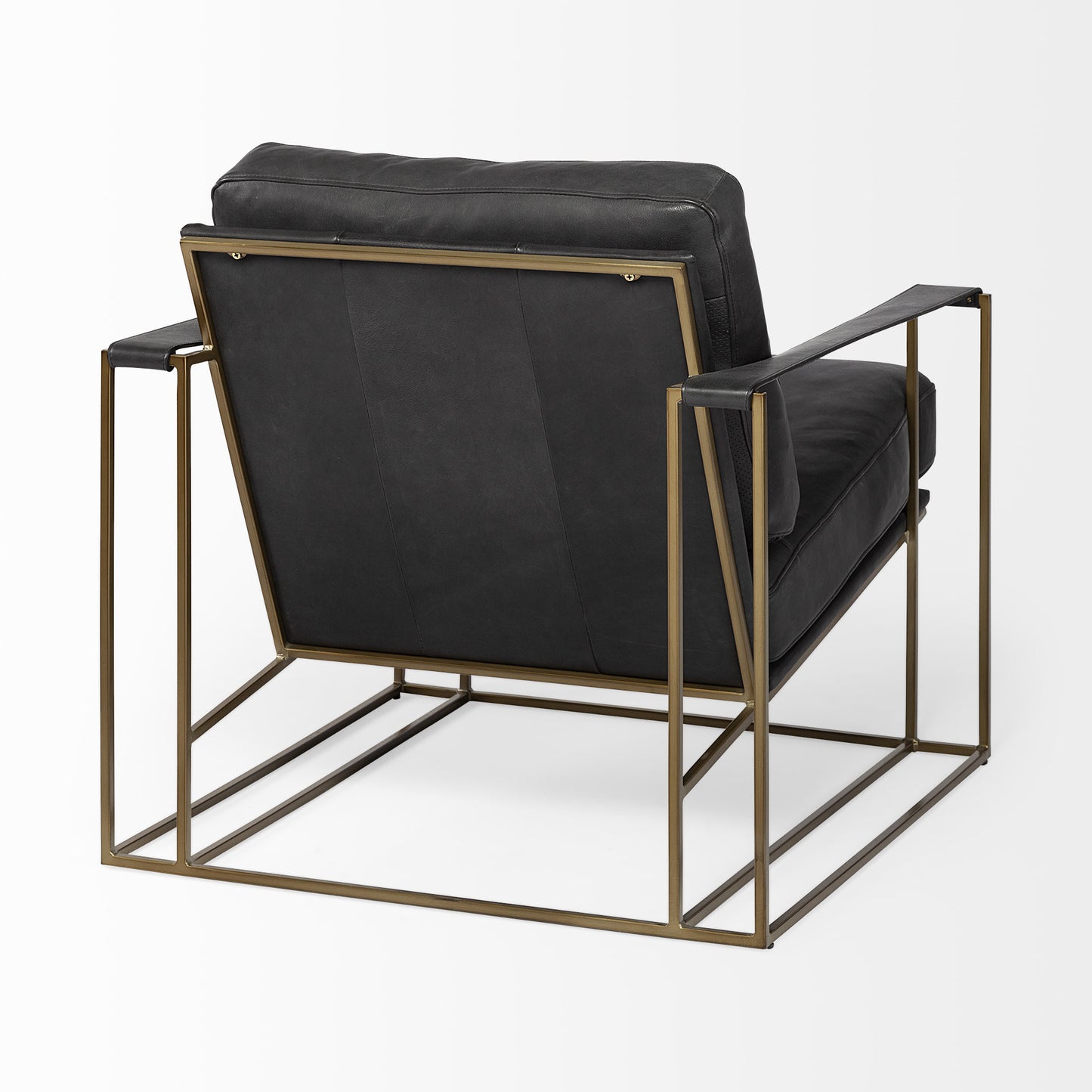 34" Black and Gold Faux Leather Lounge Chair