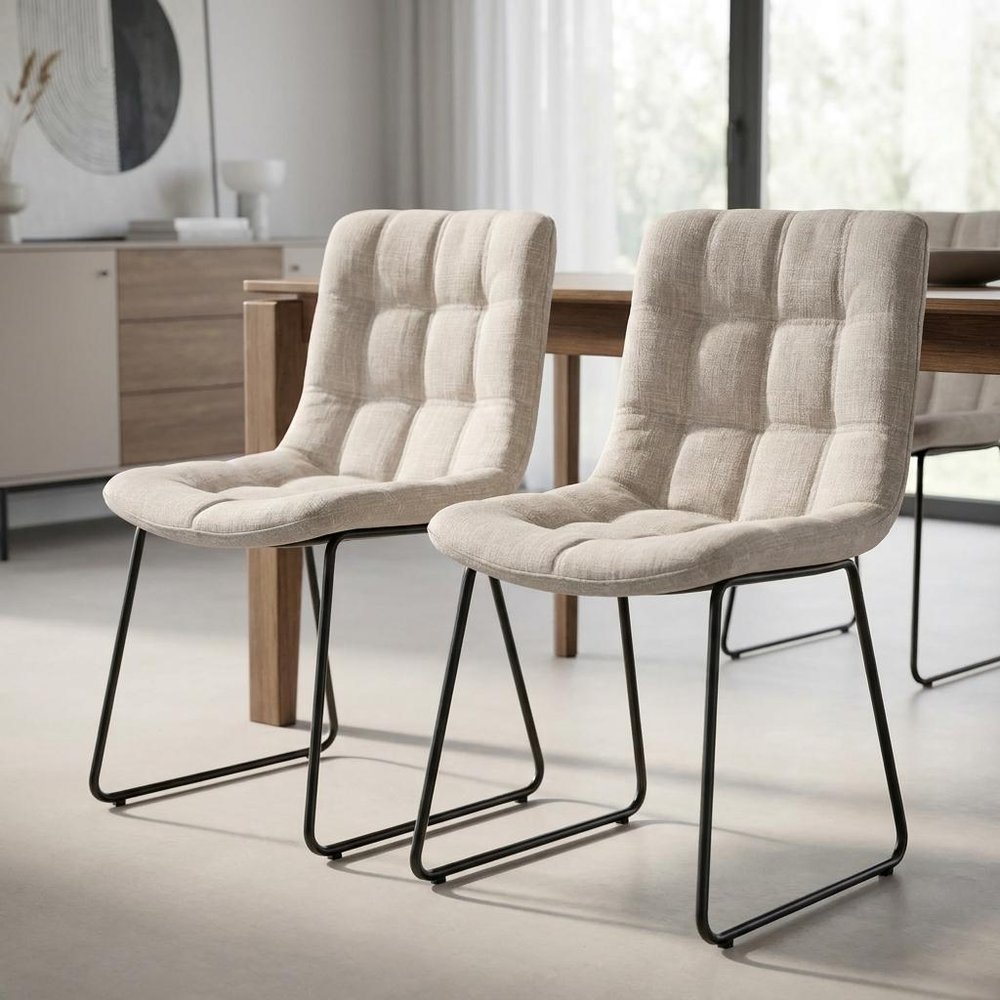Set Of Two White And Black Upholstered Fabric Open Back Side Chairs